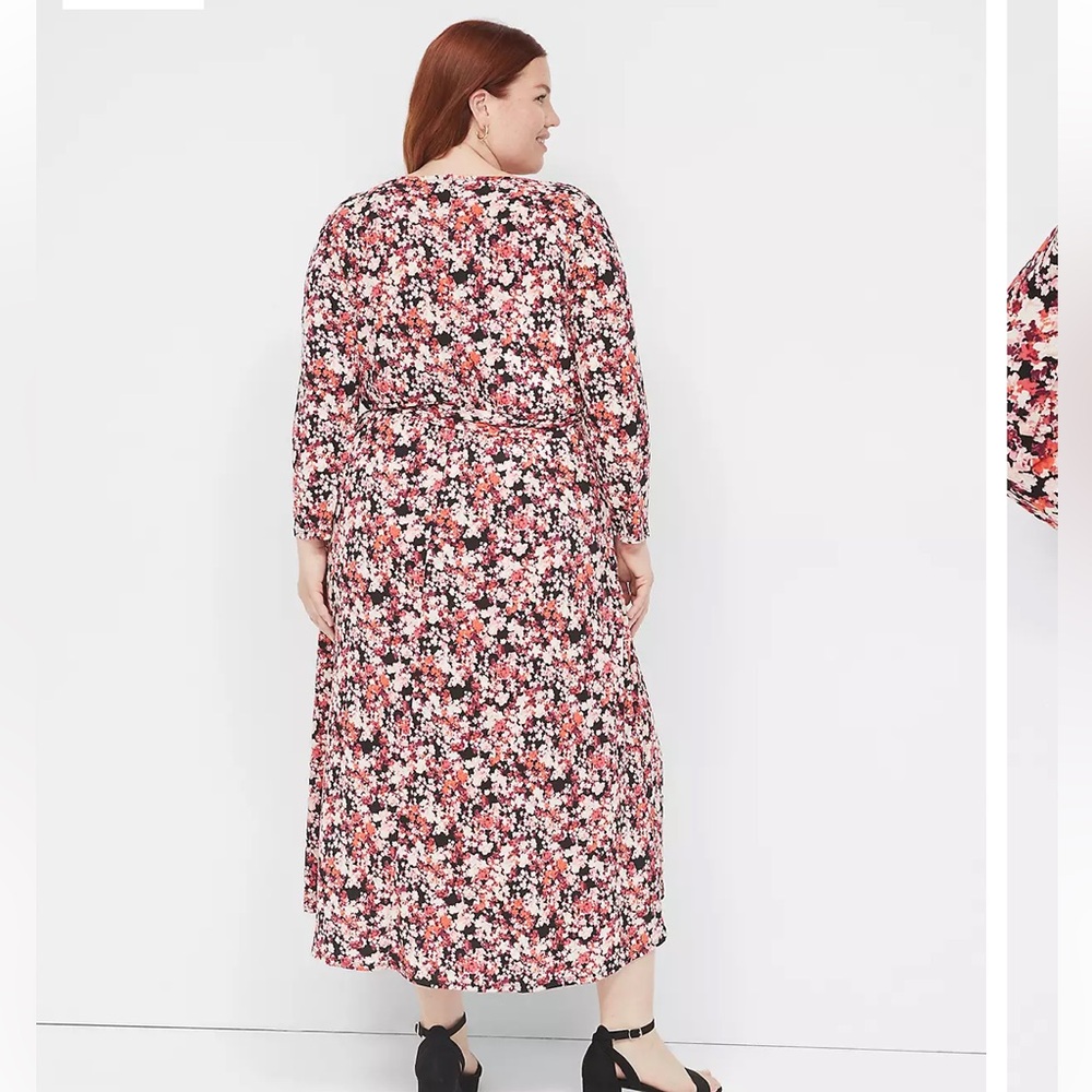 Lane Bryant Pink and Black Floral faux wrap Dress 22/24 petite plus size - Picture 3 of 15